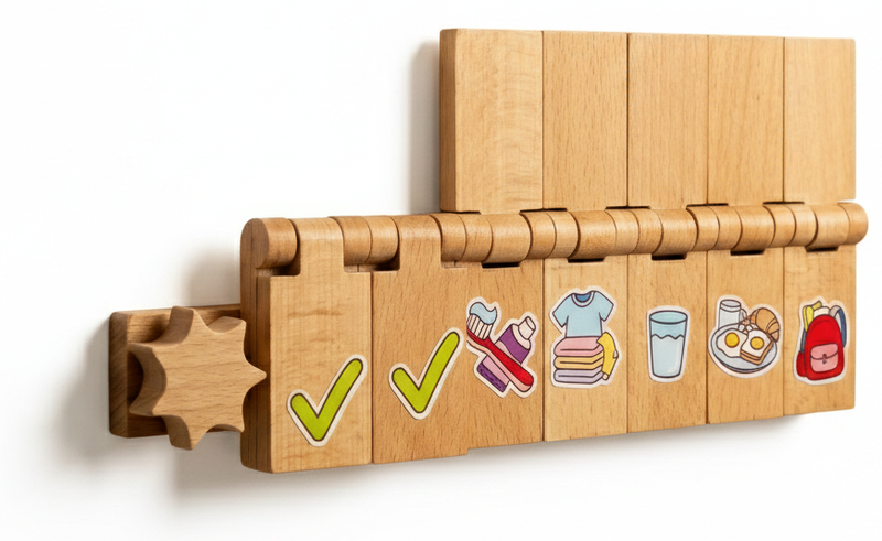 Flipzy Montessori Wooden Routine Chart for Kids – Bedtime Morning Visual Schedule Board