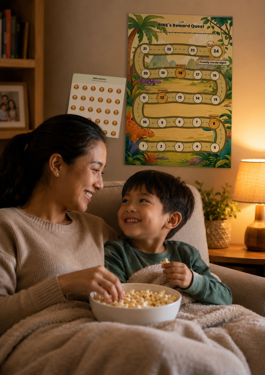 Parent and child enjoying a simple family reward after using a reward chart